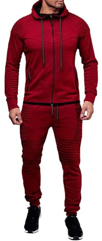 QUNERY Tute da Ginnastica da Uomo Tuta Uomo Completa Manica Lunga Cerniera Giacca & Pantaloni Set Jogging per Attività All'aperto e Uso Quotidiano Rosso Vino M