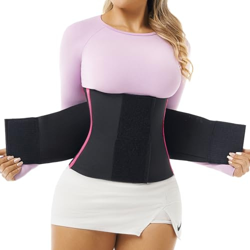 LadySlim REAL COLOMBIAN Waist Trainer Sweat Belt for Women & Men - Triple Wrap Waist Cincher - Tummy Control Body Shaper (Black/Pink Belt Wrap, XX-Large)