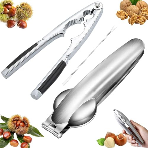 SORAYUXI 2 Stück Nussknacker, Nussknacker Walnüsse Multifunktionale Nußknacker mit Krabbennadel, Maronen Schneider Chestnut Opener Edelstahl Kastanien Schneider für Walnüsse, Kastanien, Nüsse