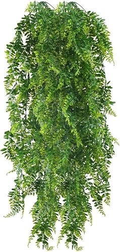 Minnhua 2pcs Plantas Artificiales Colgantes Helecho Decoracion 115cm Guirnalda Hojas de Helecho Verde Hiedra Plastico Enredadera para Exterior Interior Baño Balcón Boda Hogar Porche Restaurante Valla