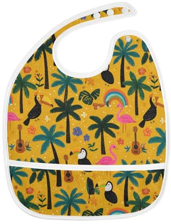 foixnub Baby Bibs for Boys Girls Tropical Toucans Flamingos Palm Trees Newborn Drooling Bibs for Feeding Teething 2pack
