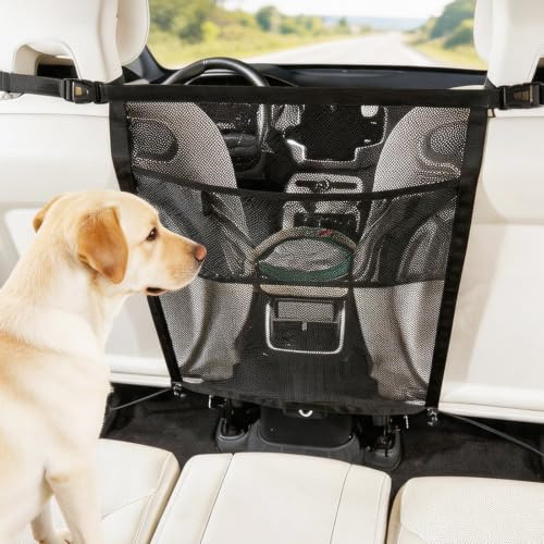 YNNHUDEEP hundgaller bil 69 cm x 57 cm justerbar universellt med förvaringsväskor, avdelare hund för bagageutrymme och baksäte, säkerhetsbarriär mot hund från framsätet