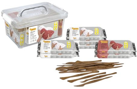 Jovi Air Dry Modelliermasse, gebrauchsfertig, lufttrocknend, auf Basis von Feuchtton, 3,5 kg, inkl. Modellierwerkzeug