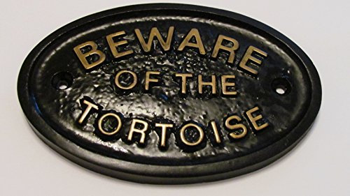 Attention à la tortue Clôture de jardin ou plaque murale (Noir) avec Doré surélevé Lettrage