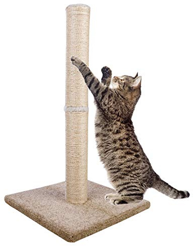 Cat Scratching Post Carpet, Tall Big Sisal Rope Cat Scratch Pole for Cats and Kittens, Stable Carpeted Heavy Base (Beige/Yellow)