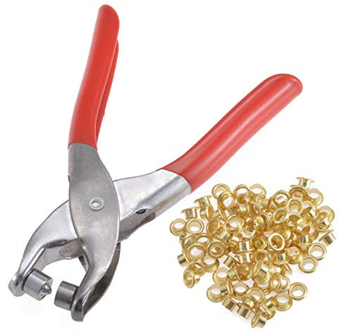 KATUR Occhielli Perforare fori, Pinze per punzonatura in pelle, Kit di strumenti per perforazione con circa 50 occhielli Pinza per utensili a mano, per scarpe Cinture Borse Pelle Tessuto