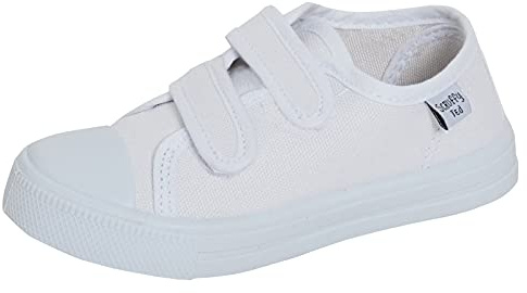 Kids Canvas Shoes Boys Trainers Girls Pumps Unisex Easy Fasten Plimsolls Casual Shoes White 7 UK Child