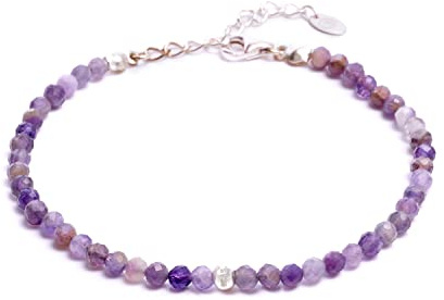 BERGERLIN Amethyst Armband lila mit 925 Sterling Silberperle – facettiertes, lila Armband mit Verschluss – Größe XS-S
