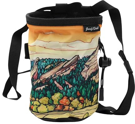 GNARLY DOOD Flat Irons Rock Climbing Chalk Bag | for Outdoor, Gym, & Bouldering | Adjustable Waist Belt, Durable Drawstring Closure, & Zippered Pocket