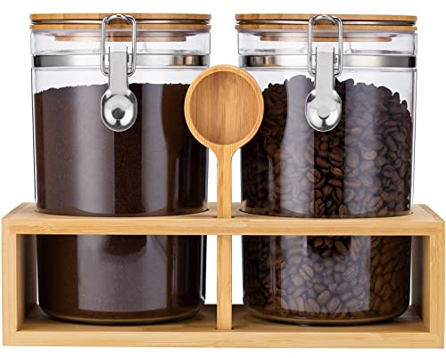Yangbaga Coffee Container for Ground Coffee,2×58OZ Storage Containers with Shelf & Scoop,Plastics Airtight Coffee Canisters for Ground Coffee Bean,Food Storage Jars for Kitchen,Nuts,Tea,Sugar