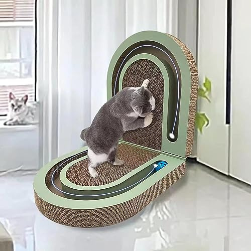 LEQOS Extra Long 26 Folding Cat Scratch Pad with Chasing Balls Double Sided Interactive Cardboard Cat Scratcher Cat Scratching Board for Cats Cardboard Scratching Pads for Indoor Cat Toy