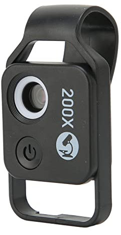 Microscope pour Téléphone APL‑MS002 200x, Mini Microscope de Poche, 6 Guides de Lumière LED, 2 Niveaux de Réglage de la Luminosité, Kit D'objectif Macro pour Appareil Photo pour (Noir avec CPL)