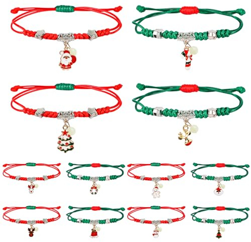 Encuryna Pulseras de Navidad, 12 piezas de joyería calendario de Adviento ajustable pulsera luminosa pulsera de cuerda exquisita pulsera de Navidad para parejas regalo para amigos familiares, 3