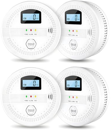 4 Packs Smoke and Carbon Monoxide Detectors, 2 in 1 CO & Smoke Fire Alarm for Home,Smoke Combination CO Alarm with LCD Display,Replaceable Battery Operated, Easy to Install