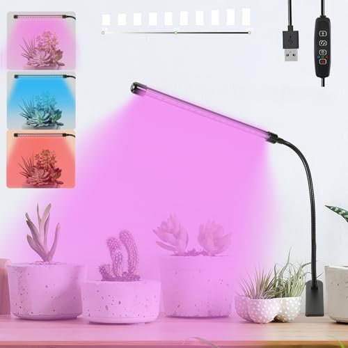 Tileon Lampes de croissance pour plantes d'intérieur, lampe de croissance à DEL à spectre complet, lampe à clipser, marche/arrêt automatique et col de cygne à 360°, intensité variable à 9 niveaux, 20