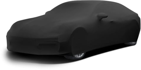 BHIEE Bilskydd inomhus stretch tyg bilpresenning dammskydd elastiskt skydd bil för bilgarage inomhus, underjordisk parkering, bilutställning, passar upp till 4,6 m–4,9 m, svart