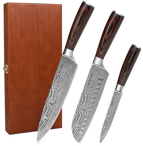 LIN ZHI REN Set di coltelli con custodia in legno, set di coltelli affilati, coltello giapponese in acciaio inossidabile ad alto tenore di carbonio, set di coltelli da cucina