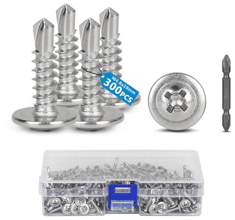 SUPAWAY Set di 300 M4,8 x 19 mm Viti metalliche Acciaio inox 410 viti autofilettanti a croce svasata Viti autofilettanti rapide con 1 punte per trapano per metallo per lamiera, montanti di cartongesso