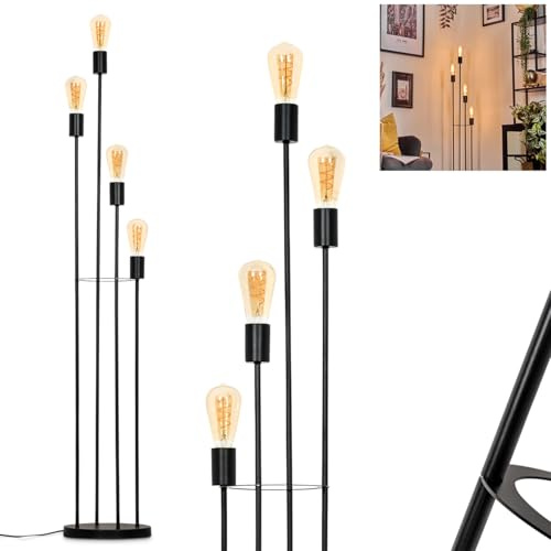 HOFSTEIN golvlampa Limmingen, golvlampa av metall i svart, modern lampa i vintage/industriell design med fothållare, 141 cm, E27, vardagsrum, sovrum, matsal, kontor