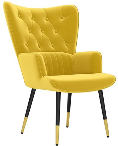 HOMCOM Sillón Individual Butaca de Dormitorio Butaca de Salón Tapizado en Terciopelo con Respaldo Alto Reposabrazos y Patas de Acero Estilo Moderno 68x72x103 cm Amarillo
