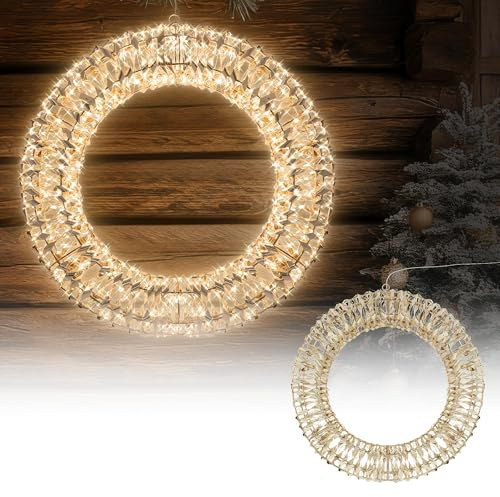 ECD Germany Ghirlanda Luminosa per Natale con 960 LED Luce Bianca Calda Corona in Metallo Ø 58 cm Decorazione Natalizia per Interno Esterno IP44 con Timer per Terrazza da Appendere sul Portone