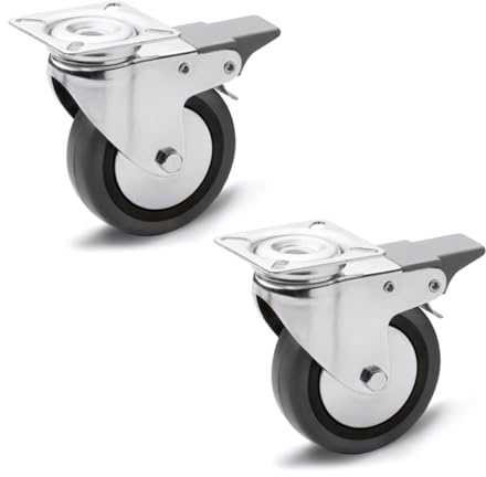 Ganter Normelemente Ruedas para aparatos, ruedas giratorias con bloqueo, 50 mm, 2 ruedas, 70 kg, revestimiento de goma, cuerpo de polipropileno, carcasa de acero | GN 22870-50-G-LF-L-ST