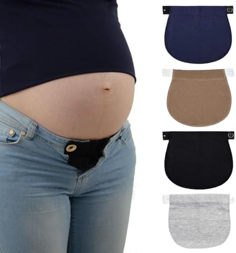 XYTAHDM 4 Pezzi Allarga Pantaloni Fibbia Di Estensione Regolabile,Estensori Cintura Premaman Regolabili in Cotone Elastico,Estensori Cintura Premaman, Prolunga Pantaloni Gravidanza per Donne Incinte