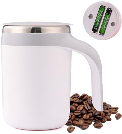 Kytpyi Tazzine Caffe, Termos Caffè, 380ml Automaticamente Mescolante Tazza Termica con Maneggiare Coperchio, Antiscottatura Bicchiere Termico Acciaio inossidabile per Casa Scuola Ufficio (Bianca)