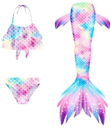 Badeanzug Mädchen Bikini Set 3 Teilig Kinder Tankini Dreiteilig Sommer Badeanzüge Cosplay Schwimmanzug Bustier 3 Stück Klamotten Teenager Mädchen Prinzessinnen Badebekleidung Bademode für 4-13 Jahre