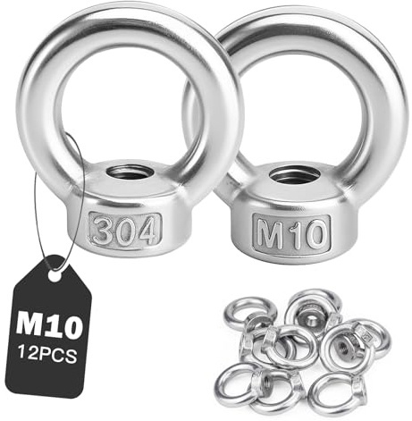 12 tuercas anulares M10, acero inoxidable 304, tuerca anular, tuercas roscadas, dispositivos de elevación, accesorios para montaje de cuerda, remolque, invernadero, columpio, macetas, 12 unidades M10