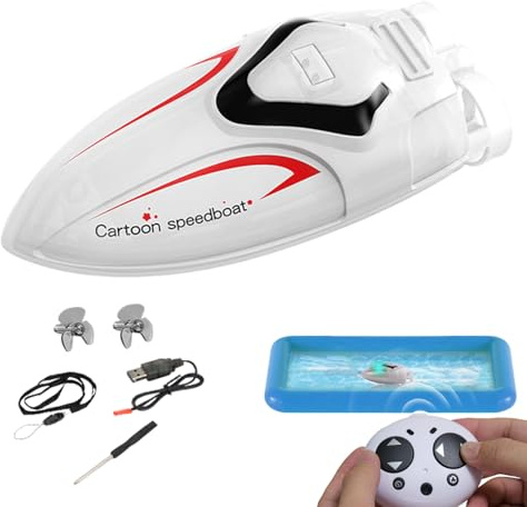 Generico Barca Telecomandata,Mini Barca Giocattolo Acrobatica | Mini Motoscafo Acrobatico 2.4GHz con Luci per Bambini Piscina Lago Vasca