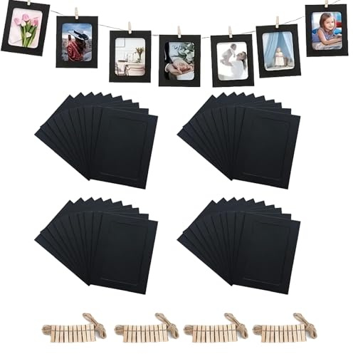 Hexizexi 40 Pcs 5x7 Inch Paper Photo Frames Black Cardboard Photo Frames | Hanging Paper Picture Frames with 40 Wooden Clips and 4 Hemp Ropes for Home Office Birthday Wedding Wall Decor