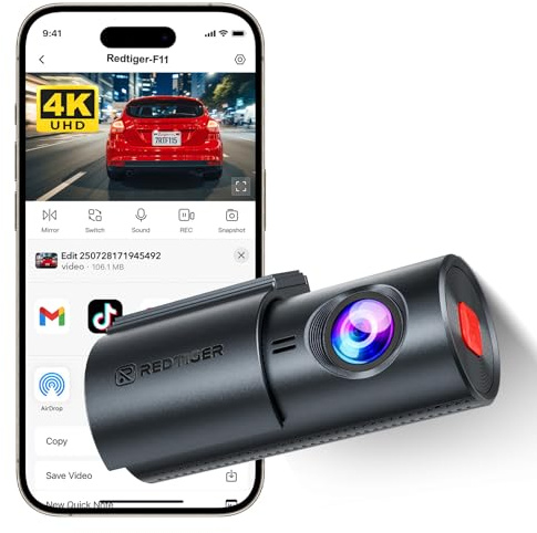 REDTIGER 4K Dash Cam Auto Frontale, Dashcam Antifurto con Visione Notturna, WDR, Registrazione in Loop, WIFI, Installazione in due Passaggi,Supporta fino a 256 GB