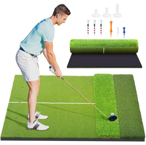 Golf Mat, 5x4ft & 6x4ft Extra Large Integrated Tri-Turf Golf Hitting Mats Practice Outdoor & Indoor, Premium 26mm Thick Durable Artificial Turf Matt for Backyard Training Driving Chipping, Swinging