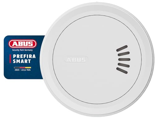 ABUS Rauchmelder Prefira Smart - zertifizierter und Smart-Home-fähiger Rauchwarnmelder mit Push-Nachrichten, Fehlalarmreduzierung, adaptiver LED-Helligkeit - Klebemontage und Magnethalterung