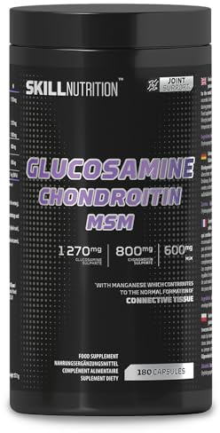 SKILL Nutrition Glucosamine Chondroïtine MSM | 180 gélules | Formule pour le soutien articulaire avec MSM, glucosamine et chondroïtine + manganèse | Soutient les tissus conjonctifs et la santé des os