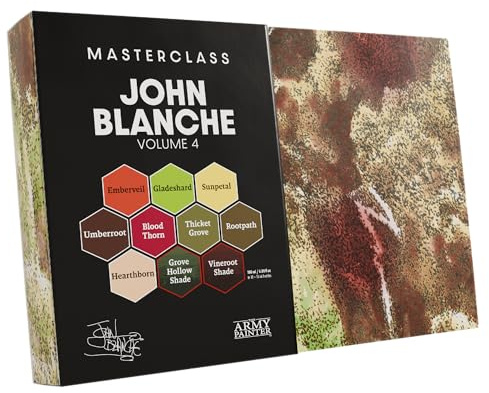 The Army Painter, Masterclass John Blanche Volume 4 Lot de 8 peintures Warpaint Fanatic de 18 ml, 2 lavages et 1 impression artistique – Kit de peinture pour jeux de guerre miniatures
