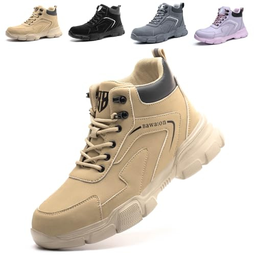 Botas de Seguridad para Hombre Mujer Impermeable Ligeras Zapatos de Seguridad con Punta de Acero Antideslizante Botas de Trabajo Caqui 42 EU