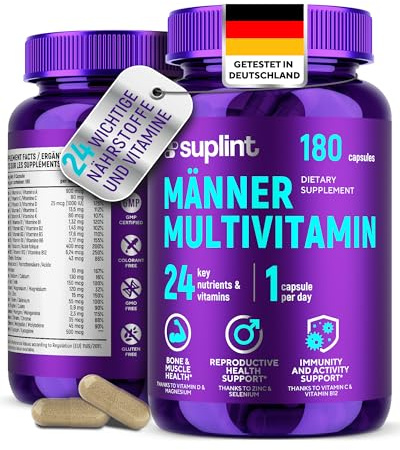 Multivitamin Kapseln für Männer – A-Z Vitamin- & Mineralstoff-Komplex – 180 Kapseln für 180 Tage – Energie, Immunität & Gesundheit – Multivitamin Tabletten Männer