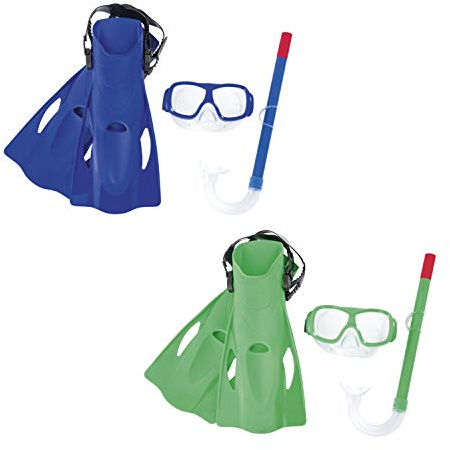 BESTWAY 25019 - Set Gafas de Buceo + Tubo Snorkel + Aletas Surfswim 7-14 Años