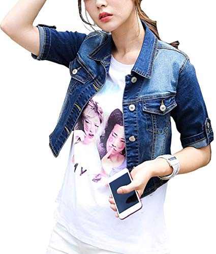 Only Faith Women’s Casual Denim Jacket Coat Short Turning Sleeve Jean Shawl (XL)