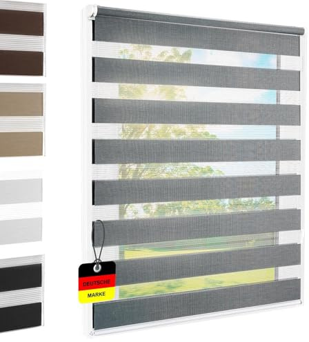 Doppelrollo Klemmfix ohne Bohren Grau 85x140 cm [Stoffbreite 81cm] Duo Rollo Fensterrollo für Fenster/Türen Gardine Klemmrollo Seitenzugrollo Sichtschutz Sonnenschutzrollo Zebrarollo