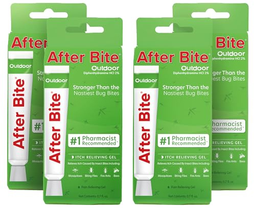 After Bite Outdoor Formula - Itch Relief with Diphenhydramine HCl - Ideal for Mosquito & Fire Ant Bites, Bees & More - Portable Gel Formula - 0.7 oz (4 Pack)
