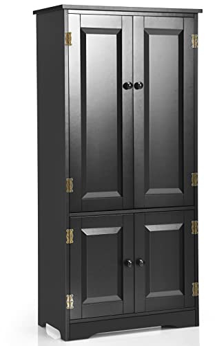COSTWAY Mobile Multiuso, Armadio da Soggiorno, Credenza da Cucina in Legno, con 4 Ripiani, 58,5 x 31,4 x 123cm, Bianco e Nero (Nero)