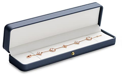 Oirlv Azul Premium Cuero Cadena Larga Caja,Se Utiliza Para El Cumpleaños,Día De San Valentín,Aniversario Caja De Regalo,Centro Comercial Mostrador Cadena Larga Display