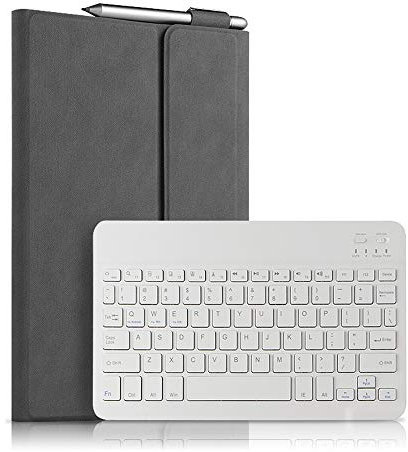 QYiiD Funda con Teclado para Huawei MediaPad M5 Lite 10, Carcasa Delgada de Piel con Teclado Inalámbrico Bluetooth & Soporte para lápiz para Huawei MediaPad M5 Lite 10 Pulgadas Tablet 2018, Gris