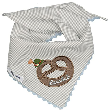 P.Eisenherz Dreieckstuch mit Zickzackkante, Motiv Brezel/Tirolerhut mit Stickerei Lausbub Für 1-5 Jährige, grau