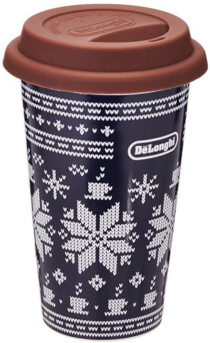De'Longhi Tazza Termica DLSC076, Bicchiere Termico per Drink Caldi e Freddi, Thermos in Ceramica a Doppia Parete, Tappo Antiscivolo in Silicone, Capacità 300 ml
