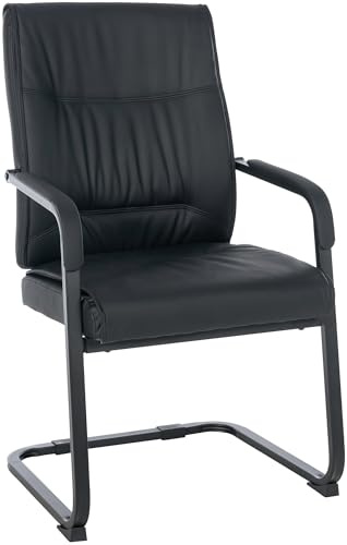 CLP Silla De Conferencia Anubis En Polipiel I Silla De Oficina En Estilo Cantiléver, con Reposabrazos & Base Metálica, Color:Negro/Negro