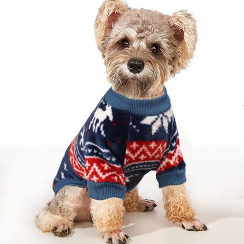 YAODHAOD Hund Pullover für kleine Hunde, Fleece Hund Pullover, Ethnische Stil Winterkleidung, Ultra weiche thermische Winter warme Welpen Sweatshirt (M, Blau)
